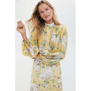 ZIMMERMANN Yellow Floral Acacia Scallop Blouse Size 2 NWT
